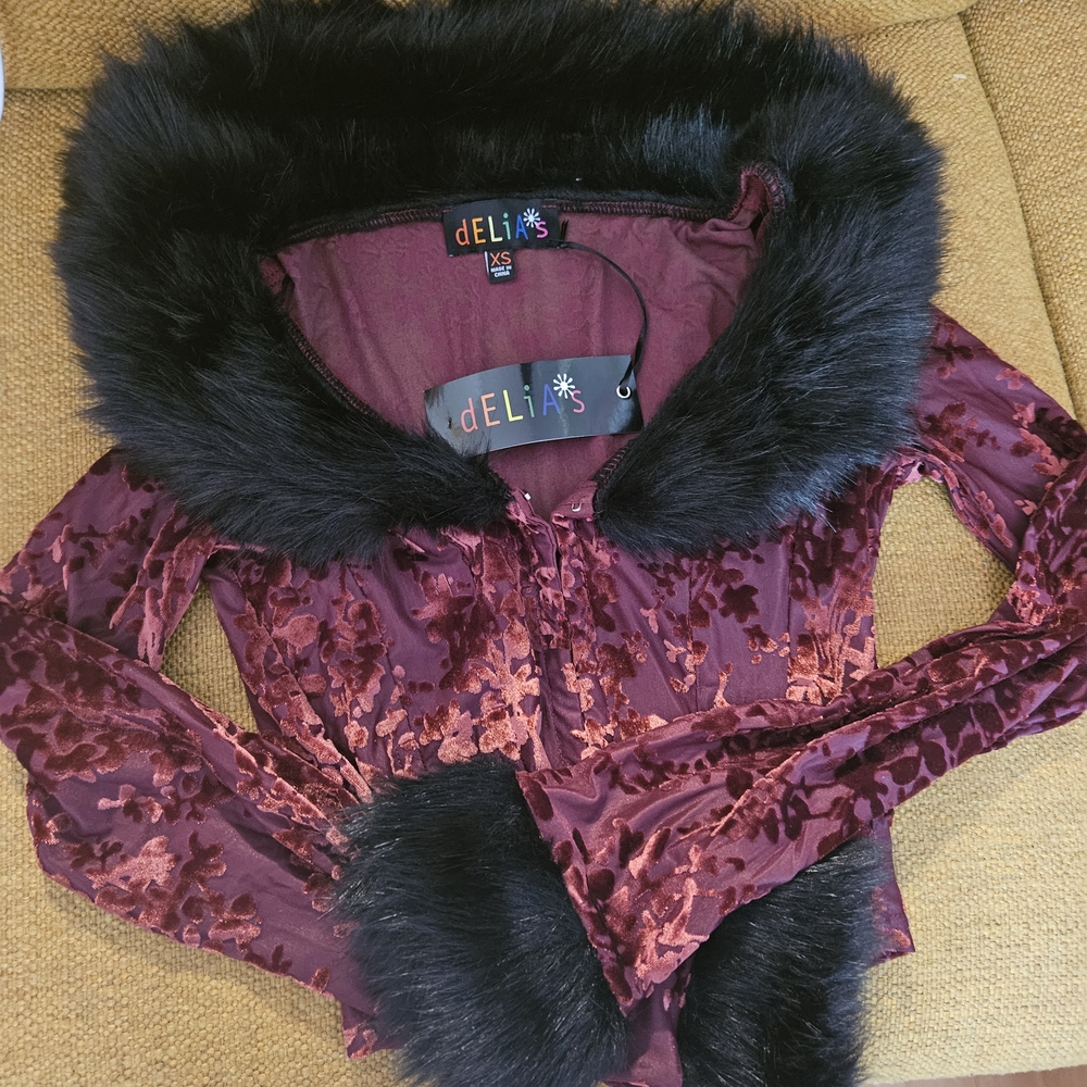 dELiA*s Purple Teddy Jacket with Black Trim
